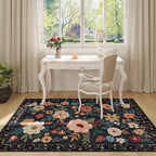 DUKINO 3x5 Area Rug, Floral Washable Rug for Bedroom Non Slip, Black - Image 6