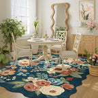 DUKINO 5x7 Area Rugs for Bedroom Floral Washable Rug Non Slip Prussian Blue - Image 5