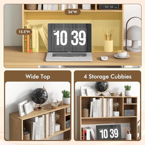 LDAILY Desktop Bookshelf, 2-Tier Office Desk Shelf Organizer Desk Hutch with 4 Shelves, 37’’L Wood Storage Rack Display Shelf for Computer Desk, Office, College Dorm, Bedroom (Natural) - Image 5