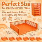 6 Pcs Orange Turn in Trays Classroom, Stackable Paper Bins for Classroom, 13x9x2.8 inch Plastic Baskets Desktop Organization System Office (Orange) - Image 2