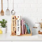 Cook Book Organizer, 4 Sections, Recipe Book Holder Rack, Tabletop Stand for Convenient Cookbook Storage, Vertical Cook Book Stand Kitchen, Binder Holder for Desk & Countertop (Bamboo) - Image 2