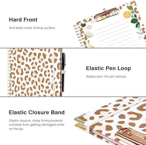 Ospelelf Clipboard with Storage 8.5 X 11，Padfolio Organizer, Spiral Portfolio Letter Size with Notepad, Pen Holder, 5 Extra Folder Divider Pages, Elastic Closure Nurse Office Essentials Leopard - Image 5