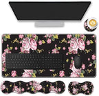 Mouse Pad Set,(31.5×11.8 in) Desk Pad + Keyboard Wrist Rest Support + Mouse Wrist Rest + Coaster for Office,Home,Computer,Laptop - 4 Rose Flower by FGDRFGRW