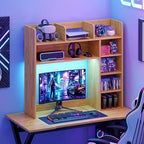 Tangkula Desktop Bookshelf with LED Lights, Desk Hutch with 8 Shelves for Max 25" Monitor, Desktop 5-Tier Display Rack, Wood Desktop Storage Hutch Organizer for Dorm Office Home, Burlywood - Image 5