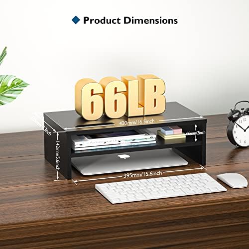 BONTEC Wooden Monitor Stand Riser for Desk, 2-Tier Computer Monitor Stand - Image 4
