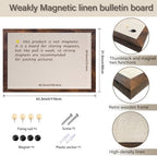 Large Magnetic Bulletin Board 43 x 31 Inch for Wall,Rustic Framed Cork Board with Linen for Home Office School,with 4 Push pins, 4 Magnets - Image 2