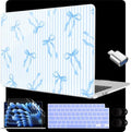 MEEgoodo for M5/M4/M3/M2 MacBook Air 15 inch Case 2026 2025 2024 2023, Case Fit Model (A3448/A3241/A3114/A2941) for MacBook Air 15.3 inch, Blue Stripes&Bows by MEEgoodo