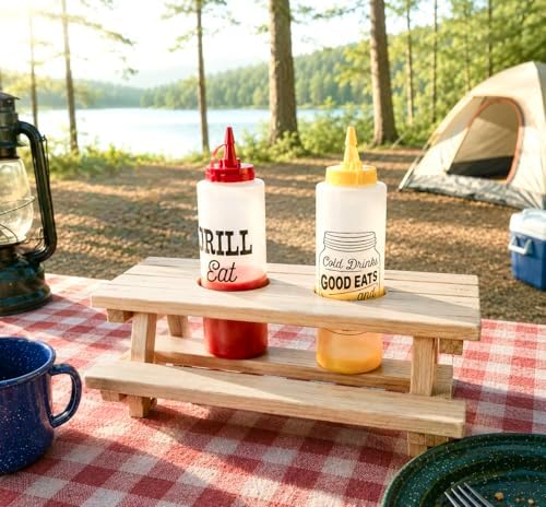 Wooden Picnic Table Condiment Caddy, Hand-Crafted Wood, 12 x 10 x 5 in, for BBQ and Outdoor Use - Image 2