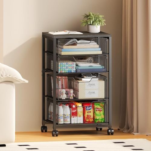 Sbanmao Rolling Storage Cart with Drawers, 4 Drawers Storage Cart, Black - Image 2