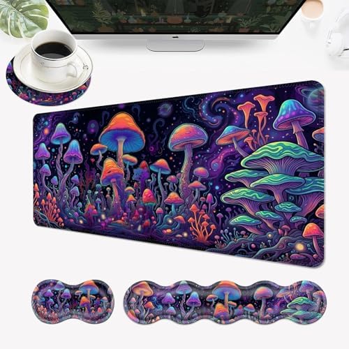 Desk Mat, Mouse Pad with Wrist Rest, 4-in-1 Large Mouse Pads for Desk, Ergonomic Mouse Pad and Keyboard Wrist Rest Gaming Keyboard Mat for Office,Magic Mushrooms by EFGWSDER