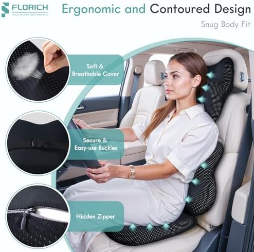 FLORICH Car Seat Cushion and Lumbar Support Pillow for Office Chair Car, Neck Headrest Pillow, Ergonomic Memory Foam, Pressure-Relieving Back Support for Car, Office Chair & Wheelchair – Deep Black - Image 4