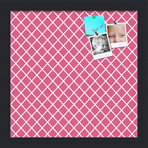 PinPix 12x12 inch Cork Bulletin Board. This Decorative Framed Pin Board Comes with Diamond Pattern in Hot Pink Design and Satin Black. Ideal for Home, Office Decor or School (PinPix-302) by PinPixBulletinBoards