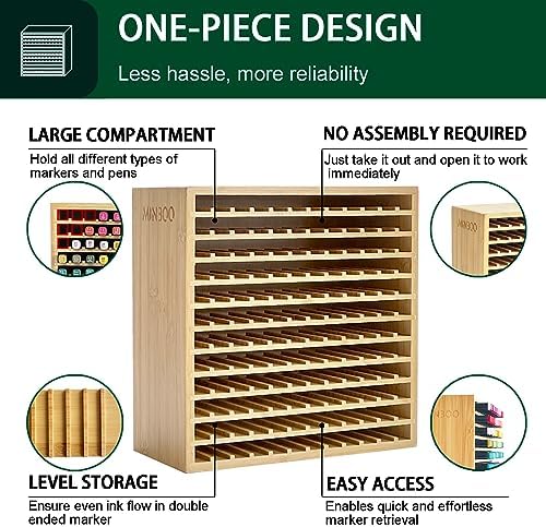MinBoo Marker Organizer for 144 Markers, Bamboo Art Supply Storage Organizer Rack, Art Markers Pens Colored Pencils Paint Brushes Stationary Organizer Holder for Home Classroom Office Desk Decor - Image 3