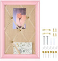 DoubleFill Pink Bulletin Board 16"×11" Linen Fabric Decorative Board Hanging Memo Boards with 20 Pushpins Large Cork Bulletin Boards for Home Office Decor Photos Display - Gold Linen with Pink Frame by DoubleFill