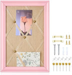 DoubleFill Pink Bulletin Board 16"×11" Linen Fabric Decorative Board Hanging Memo Boards with 20 Pushpins Large Cork Bulletin Boards for Home Office Decor Photos Display - Gold Linen with Pink Frame by DoubleFill