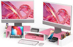 Simple Houseware Desk Dual Monitor Stand Riser with Drawer, Pink by SimpleHouseware