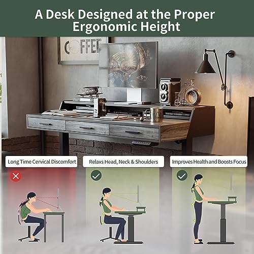 CubiCubi One-Piece Standing Desk 55x26 with 3 Wood Drawers, Antique Grey - Image 5