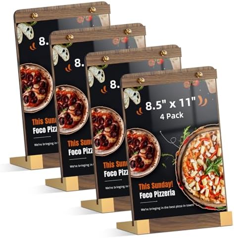 PPH-Sisy 4 Pack Acrylic Sign Holders 8.5 x 11 with Wood Base, Tabletop Display Sign Stand for Menu Flyer Poster, Clear Acrylic Paper Frame for Restaurant Coffee Shop Hotel Office Exhibition by PPH-SisyPurchaseNow