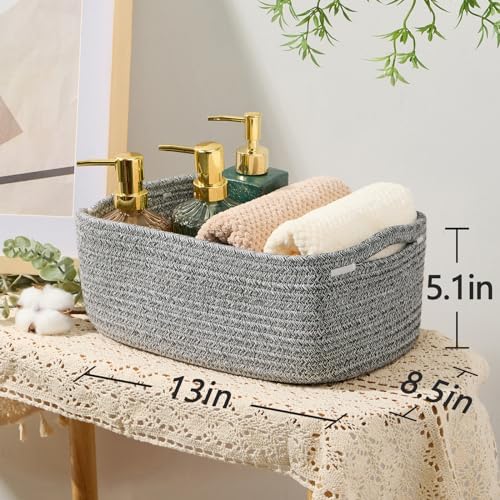 MiniArk Small Storage Baskets for Organizing | Closet Organizer Bins | Shelf Toy Basket | Woven Rope Baskets | Cube Decorative Box | Shallow Basket | 13x8.5x5.1” | 4 Packs Mixed Grey - Image 3