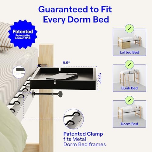 BedShelfie Wood Bedside Shelf for Bunk Bed & Top Bunk, College Dorm Room Essentials, Loft Nightstand, Floating Bed Side Table Tray Storage, Dorm Room Decor By Smallish - (DormEssential Wood, Black) - Image 2