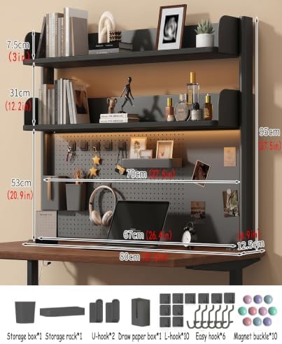Desktop Storage Rack, 31.5-Inch Clamp Desktop Organizer with DIY Pegboard, Two-Tone Clamp Desktop Storage Rack, Space-Saving Desktop Stand, Suitable for Home Office, Studio, and Gaming Setup - Image 3