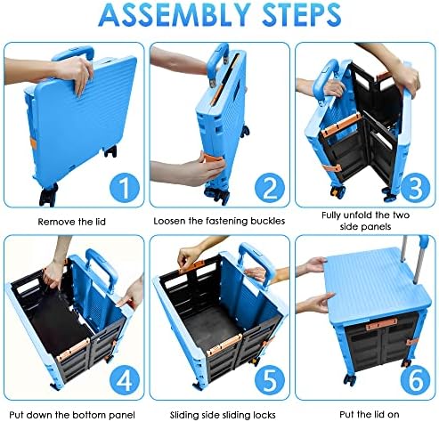 Foldable Utility Cart Portable Collapsible Crate Rolling Carts with Wheels Rolling Tote Basket Teacher Cart with Lid Wear-Resistant 360°Rotate Wheel Noiseless for Shopping Storage Office Use - Image 7