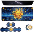 Keyboard Mouse Pad Set, Extended Gaming Mouse Pad+Ergonomics Keyboard Wrist Rest Support, Memory Foam, Easy Typing Pain Relief, 4Pcs XL Ultra Thick Desk Mat,Sun Face Painting by Vobber