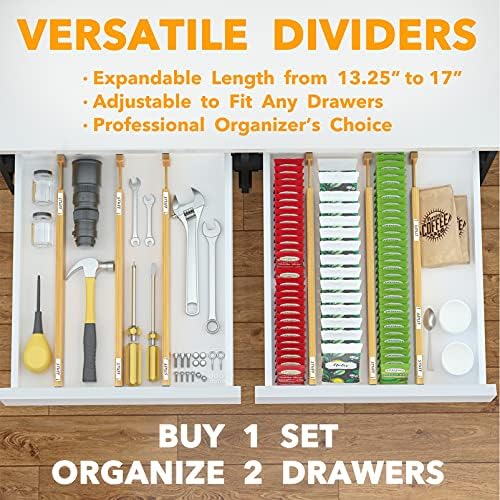 SpaceAid Bamboo Drawer Dividers (Need 2.35" Deep Drawer) Kitchen Adjustable Drawer Organizers, Expandable Organization for Home, Office, Dressers and Bathroom, 6 Dividers (13.25-17 in) - Image 5