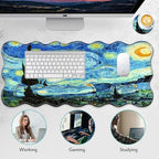 4 in 1 Desk Mat Set,Mouse Pad with Keyboard Wrist Rest,Wave-Shaped Design,Non-Slip Rubber Base,Waterproof,for Home,Office,Gaming,Starry Night - Image 6