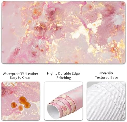 QiyI PU Leather Desk Mat Set, 4-in-1 Ergonomic Wrist Rest, Pink Marble - Image 5