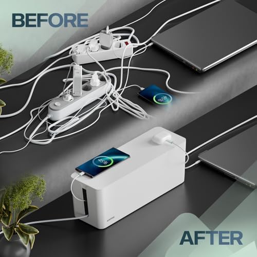 ACROPAQ Cable tidy box - Keep your cable tidy, Large (41 x 13 x 16 cm), Waterproof, Non-slip - Cable management box, Cable box, Extension lead cover box, Cable box tidy - White/Large - Image 5