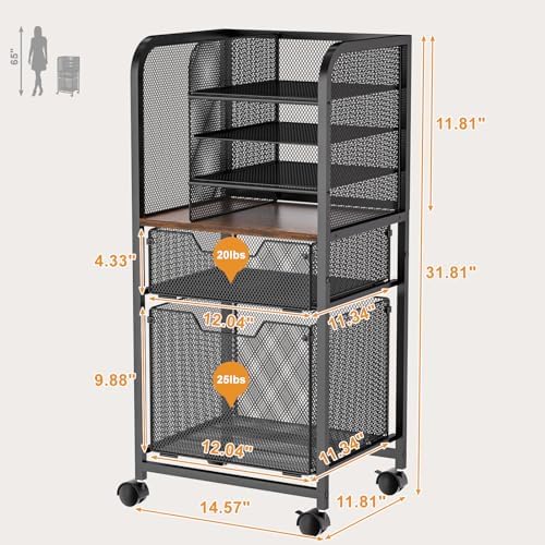 Feyejade 6-Tier Rolling File Cart Multi Mobile Drawer Cabinet Black - Image 3