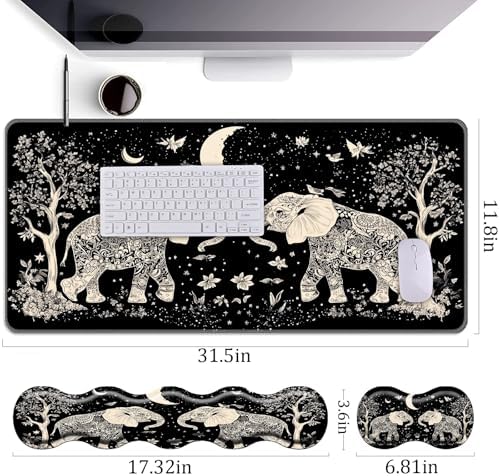 Keyboard Wrist Rest+Mouse Wrist Pad+Desk Pad Set,Memory Foam Ergonomic Easy Typing Pain Relief for Computer Laptop Office Home - Cute Elephant - Image 4