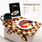Nnewvante Checkerboard Couch Armrest Table, 3 in 1 Clip-on Table Rubberwood - Image 3