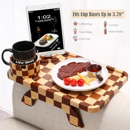 Nnewvante Checkerboard Couch Armrest Table, 3 in 1 Clip-on Table Rubberwood - Image 3