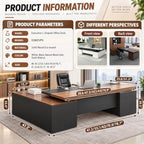 Executive Desk, L Shaped Executive Office Desk with Locking Drawer & File Cabinet, 1'' Thick Desktop, Large Office Desk with Storage, Modern Executive Computer Workstation for Home Office & Business - Image 2