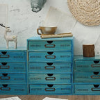 5 Pcs Desktop Storage Organizers,15 Drawers Cabinet for Tabletop,Wooden Stackable Organizer,Blue - Image 2