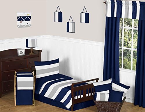 Navy Blue, Gray and White Fabric Memory/Memo Photo Bulletin Board for Stripe Collection - Image 4