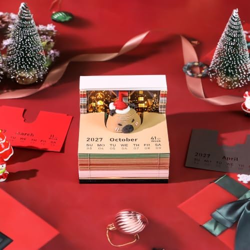 3D Memo Pad Time Piece Calendar 2027, 3D Tear-Off Art Desk Calendar 2027, Creative 3D Memo Pad Paper Art Tree House DIY Paper Carving Decoration (Christmas capybara) - Image 3