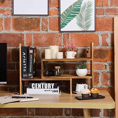 Adjustable Extendable Natural Wood Desktop Organizer Caddy Desk Organizer Countertop Shelf Bookcase Display Stand Rack Expandable Storage Office Home (Dark Brown) - Image 7