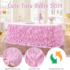Leegleri 14ft Pink Tutu Table Skirt Tulle Curly Willow Table Skirt for Rectangle&Round Table,Tutu Ruffle Tablecloth for Princess Girls 1st Baby Girl Birthday Party,Baby Shower Decoration,Gender Reveal - Image 4