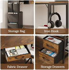 VENNQD Corner Desk with Drawers Shelves, Office Desk with Hutch, Triangle Corner Gaming Computer Desk with Storage Bag, Power Outlets and Hook for Home Office Workstation (Rustic Brown) - Image 4