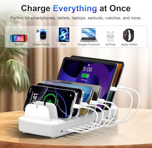 510W Fast Charging Station for Multiple Devices, 10 Port USB C Charger Station with Flame-Retardant Material & 8 Cables for iPhone, Android, iPad, Tablets, Family Office Desk Charging Dock Organizer - Image 4