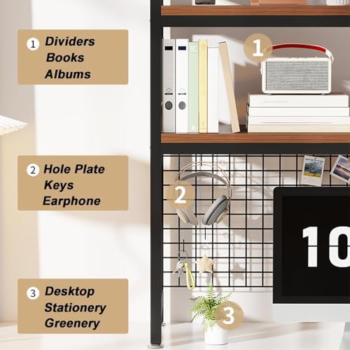 2-Tier Desktop Hutch Bookshelf Metal Desk Shelf Dorm Bookcase for Computer Desk Countertop Storage Organizer Display Rack for Office Home (White, 53.1in) - Image 3