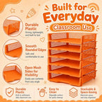 6 Pcs Orange Turn in Trays Classroom, Stackable Paper Bins for Classroom, 13x9x2.8 inch Plastic Baskets Desktop Organization System Office (Orange) - Image 3