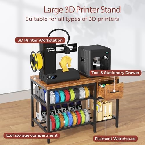 3D Printer Stand with Filament Storage – Heavy Duty Metal 3D Printer Table with Drawer and Power Hub for Workshop, Studio, and Office - Image 3