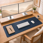 Leather Desk Mat 71" x 15.7", Navy Blue Large Desk Pad Protector by cebowa