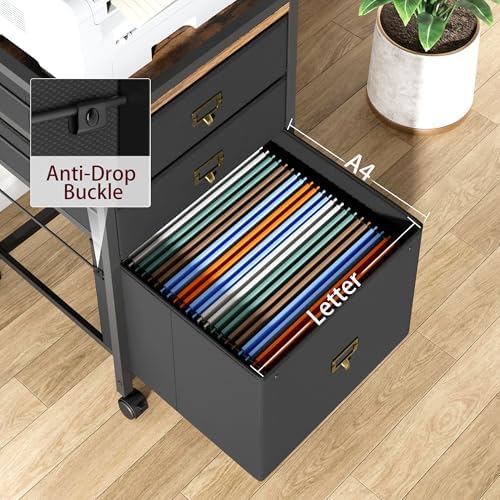Garvee File Cabinet with 3 Drawers, Mobile Filing Cabinet Fits Letter Size or A4, Fabric Vertical File on Wheels, Home Office Small Under Desk Filing Storage Cabinets, Black - Image 5