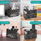 PU Leather Multi-Compartment Pen Holder Desktop Organizer Pencil Cup Storage Caddy for Office Home Supplies Christmas Design Elements on Chalkboard - Image 4