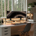 Fenge Dual Monitor Stand Riser with Phone & Tablet Slot, Oak - Image 2